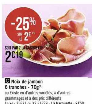 noix de jambon 6 tranches - 70g