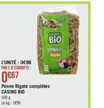 penne rigate complètes casino bio