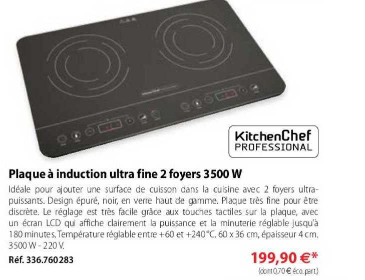 plaque à induction ultra fine 2 foyers 3500 w kitchen chef professional