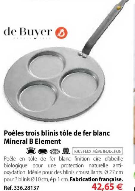 poêles trois blinis tôle de fer blanc mineral b element