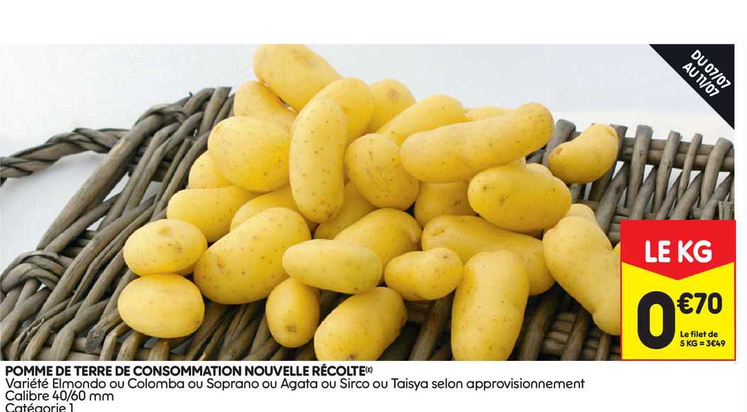 pomme de terre de consommation nouvelle récolte