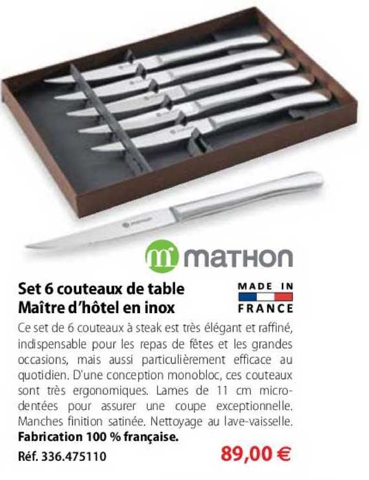 set 6 couteaux de table maître d'hôlel en inox