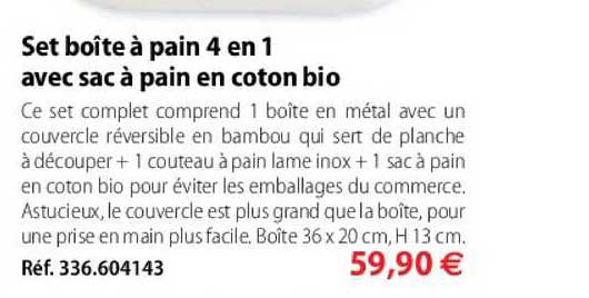 Set Boîte à Pain 4 En 1 Avec Sac à Pain En Coton Bio