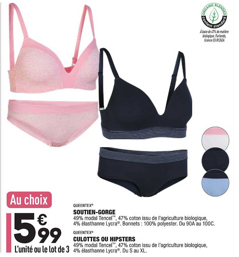 soutien-gorge queentex, culottes ou hipsters queentex