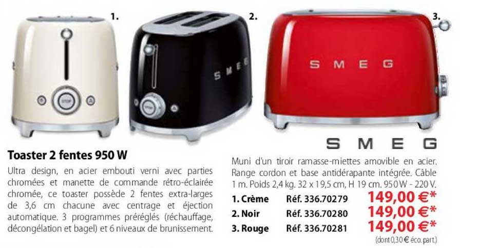 toaster 2 fentes 950 w smeg