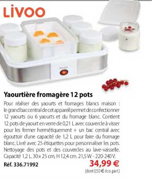 yaourtière fromagère 12 pots livoo