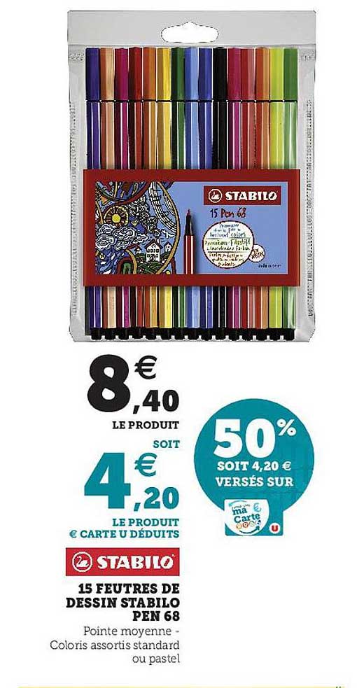 15 feutres de dessin stabilo pen 68