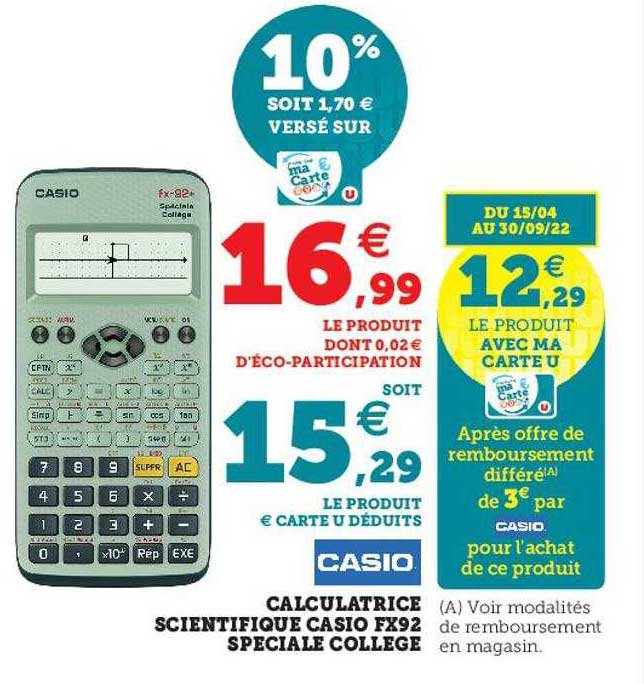 Calculatrice Scientifique Casio Fx92 Spéciale Collège Casio