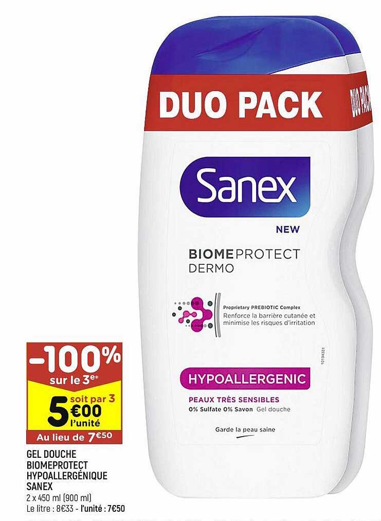gel douche biomeprotect hypoallergénique sanex