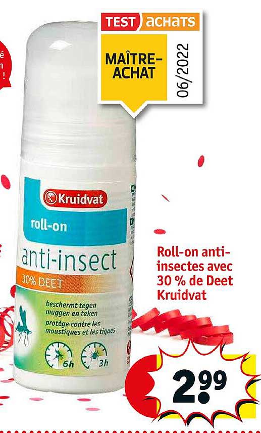 roll-on anti-insectes avec 30% de deet kruidvat