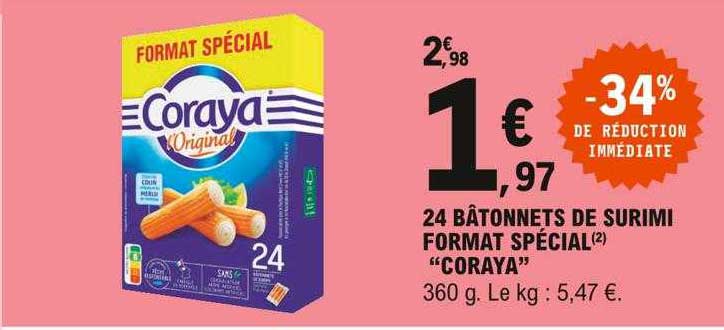24 bâtonnets de surimi format spécial "coraya"