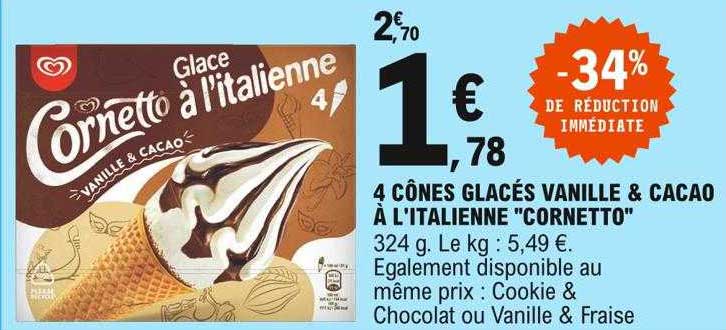 4 cônes glacés vanille & cacao à l'italienne "cornetto"