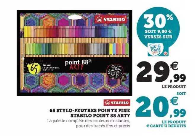 65 stylo-feutres pointe fine stabilo point 88 arty