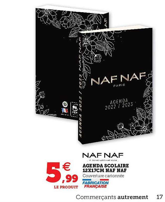 agenda scolaire 12 x 17 cm naf naf