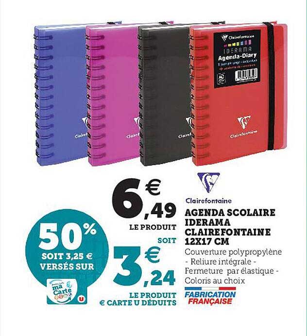 Agenda Scolaire Iderama Clairefontaine 12 X 17 Cm