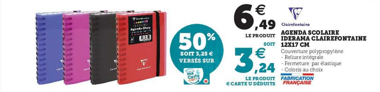 Agenda Scolaire Iderama Clairefontaine 12 X 17 Cm