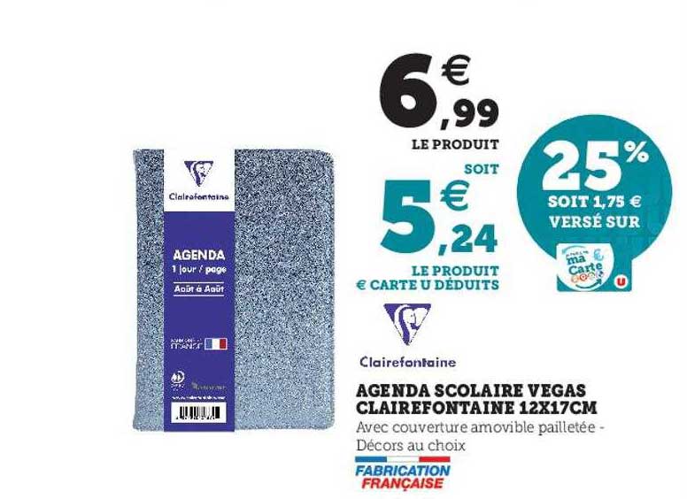 agenda scolaire vegas clairefontaine 12 x 17 cm
