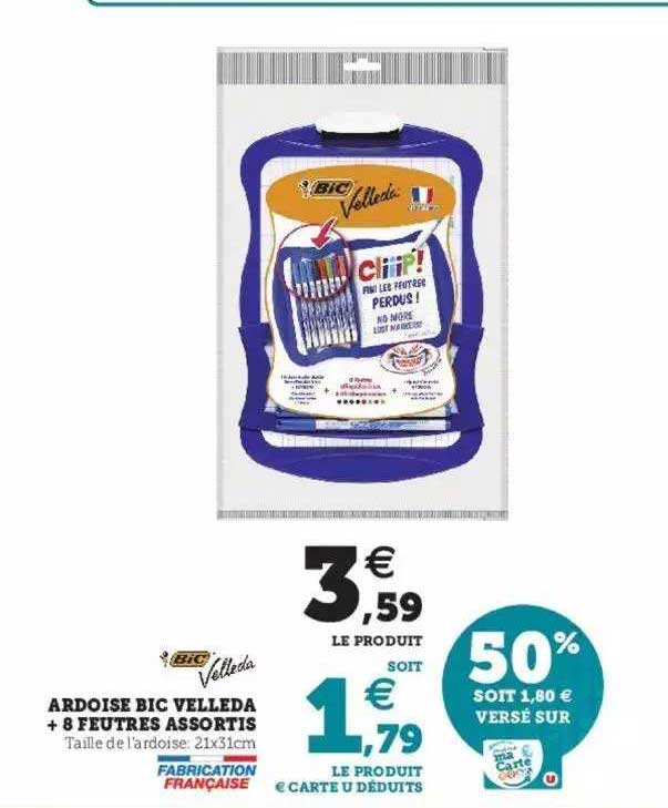 Ardoise Bic Velleda + 8 Feutres Assortis