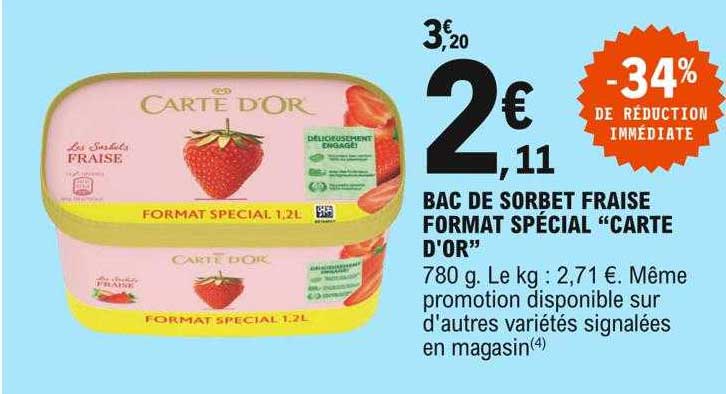bac de sorbet fraise format spécial "carte d'or"