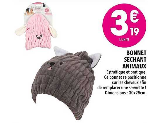 bonnet séchant animaux