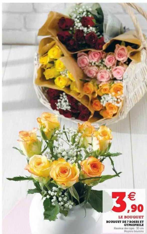 Bouquet De 7 Roses Et Gypsophile