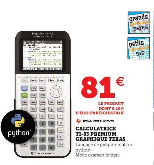 calculatrice ti-83 premium graphique texas