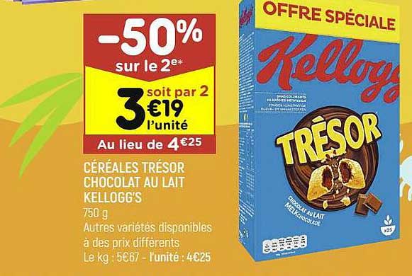 Céréales Trésor Chocolat Au Lait Kellogg's