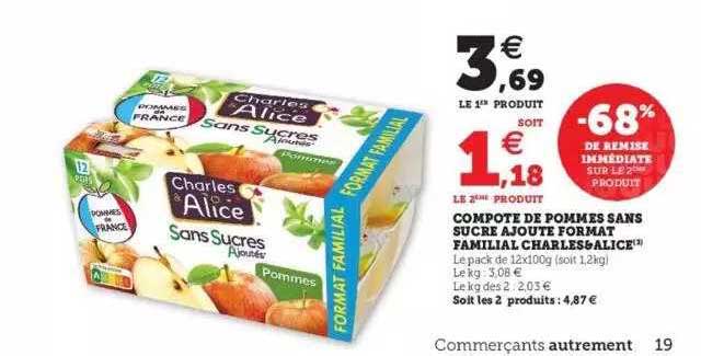 compote de pommes sans sucre ajouté format familial charle & alice