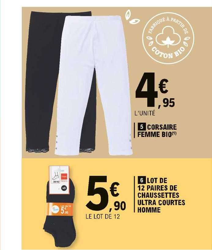 Corsaire Femme Bio, Lot De 12 Paires De Chaussettes Ultra Courtes Homme