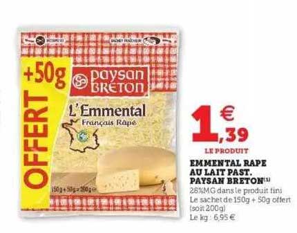 emmental râpé au lait past. paysan breton