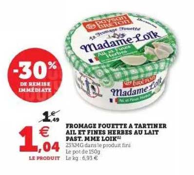 fromage fouette a tartiner ail et fines herbes au lait past. mme loik