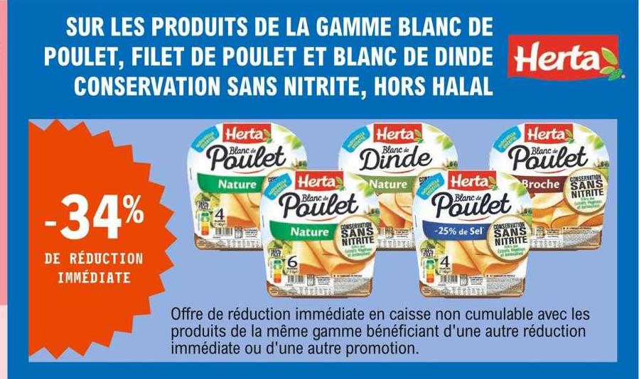 la gamme blanc de poulet, filet de poulet et blanc de dinde conservation sans nitrite, hors halal herta