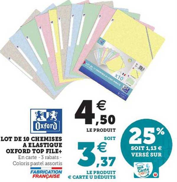 lot de 10 chemises à élastique oxford top file+