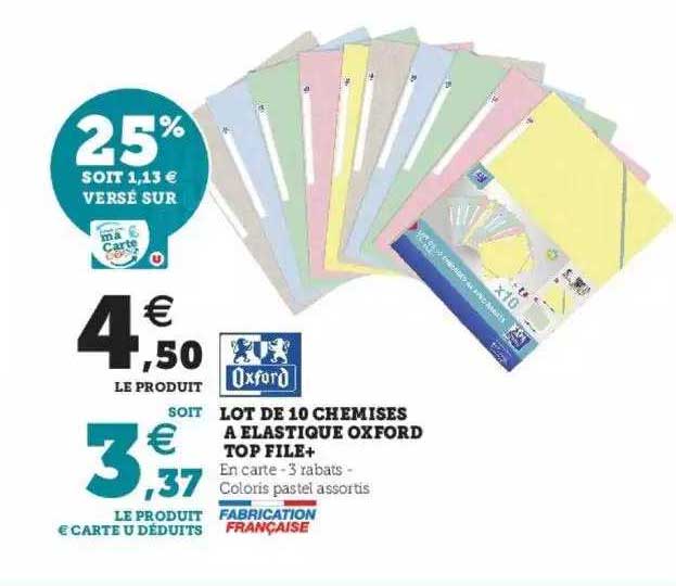 lot de 10 chemises à élastique oxford top file+