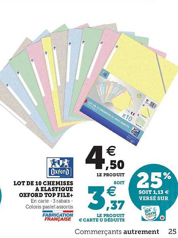 lot de 10 chemises à élastique oxford top file+