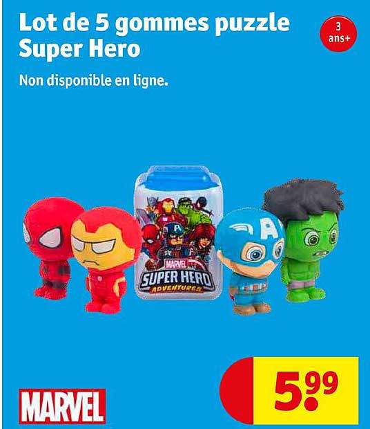 Lot De 5 Gommes Puzzle Super Hero Marvel