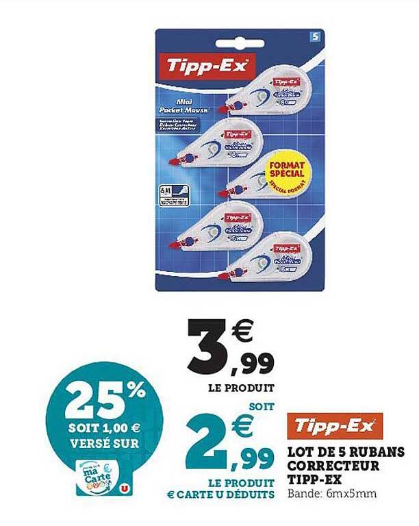 lot de 5 rubans correcteur tipp-ex