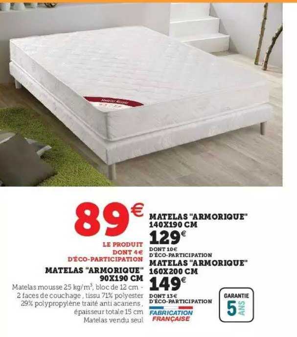 matelas "armorique" 90 x 190 cm, matelas "armorique" 140 x 190 cm, matelas "armorique" 160 x 200 cm