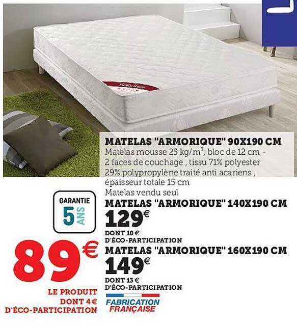 Matelas "armorique" 90x190cm Matelas "armorique" 140x190 Cm Matelas "armorique" 160x190 Cm