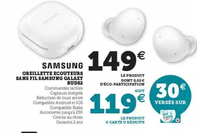 oreillette écouteurs sans fil samsung galaxy buds2