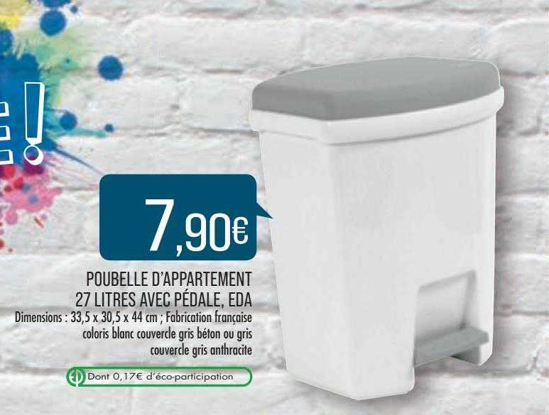 poubelle d'appartement 27 litres avec pédale, eda