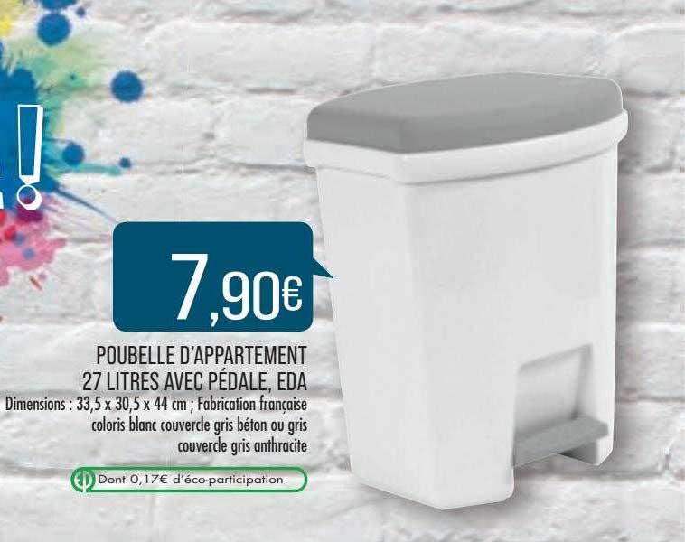 poubelle d'appartement 27 litres avec pédale, eda