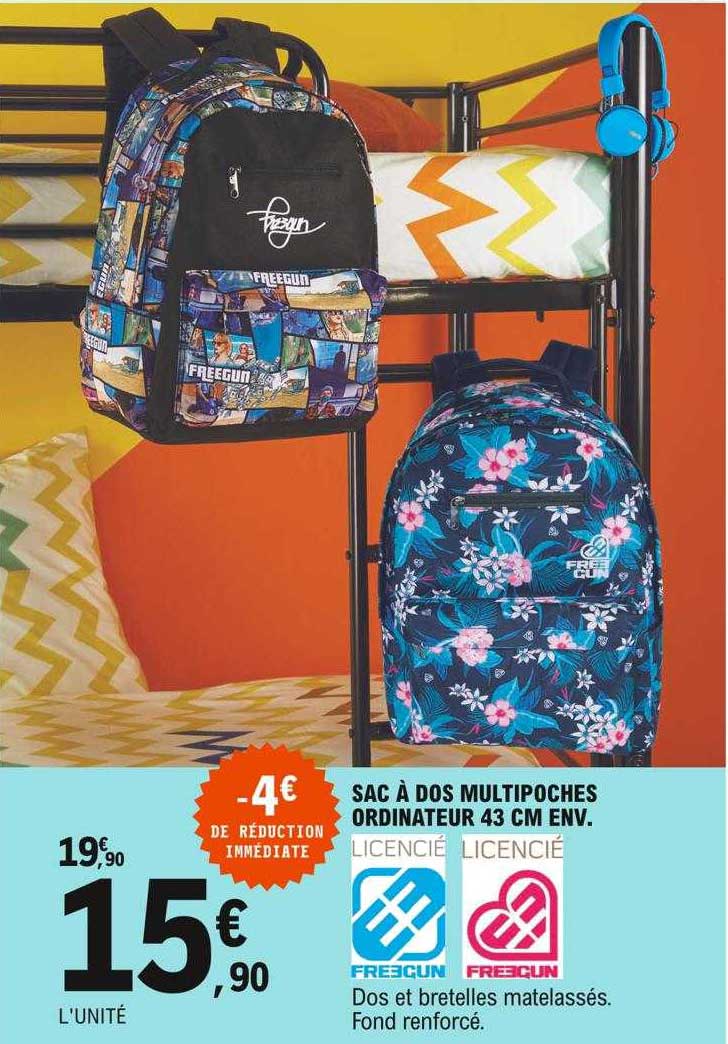 sac à dos multipoches ordinateur 43 cm env. freegun