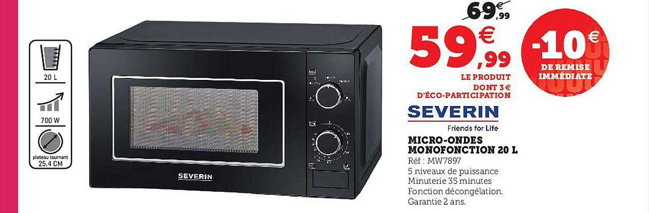 severin micro-ondes monofonction 20 l