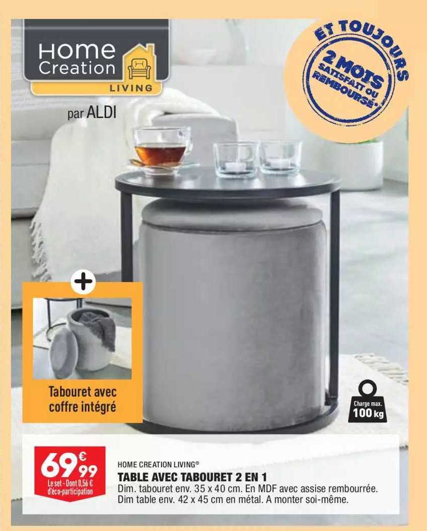tale avec tabouret 2 en 1 home creation living®