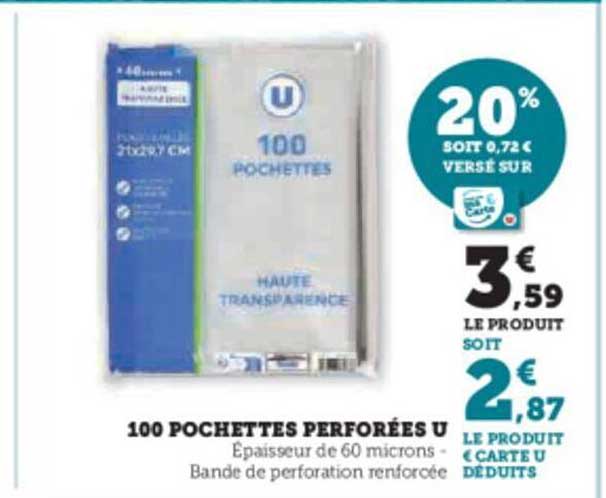 100 Pochettes Perforées U