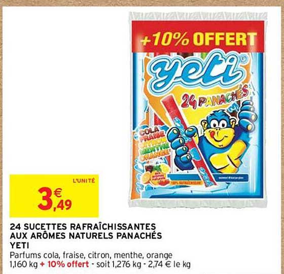 24 sucettes rafraîchissantes aux arômes naturels panachés yeti