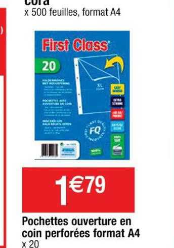 pochettes ouverture en coin perforées format A4