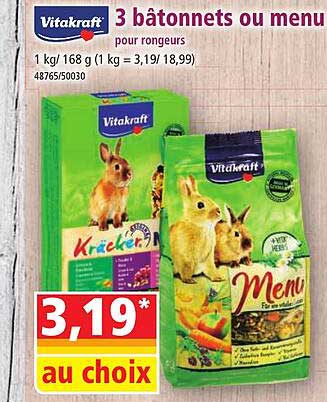 3 bâtonnets ou menu pour rongeurs vitakraft