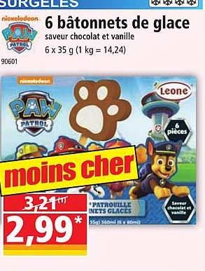 6 bâtonnets de glace paw patrol